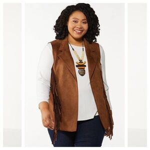 Fringe Faux Suede Open Front Vest